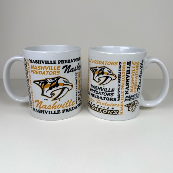 Nashville Predators NHL Hockey Team Script Logo Coffee Mugs Set of 2 Holds 10 oz - Picture 1 of 10